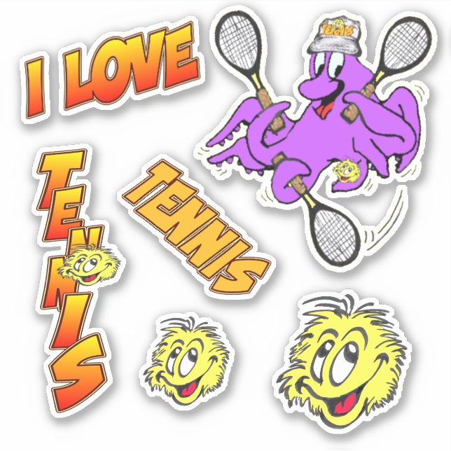 I Love Tennis Cartoon Sticker Set (Front)