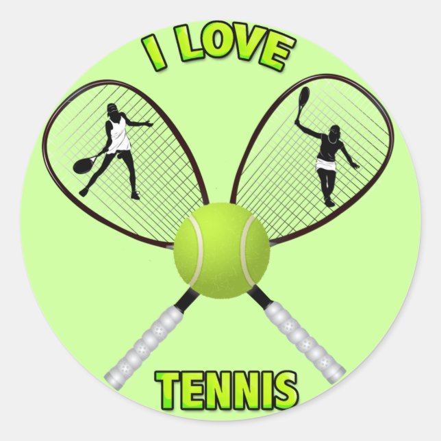I LOVE TENNIS CLASSIC ROUND STICKER (Front)