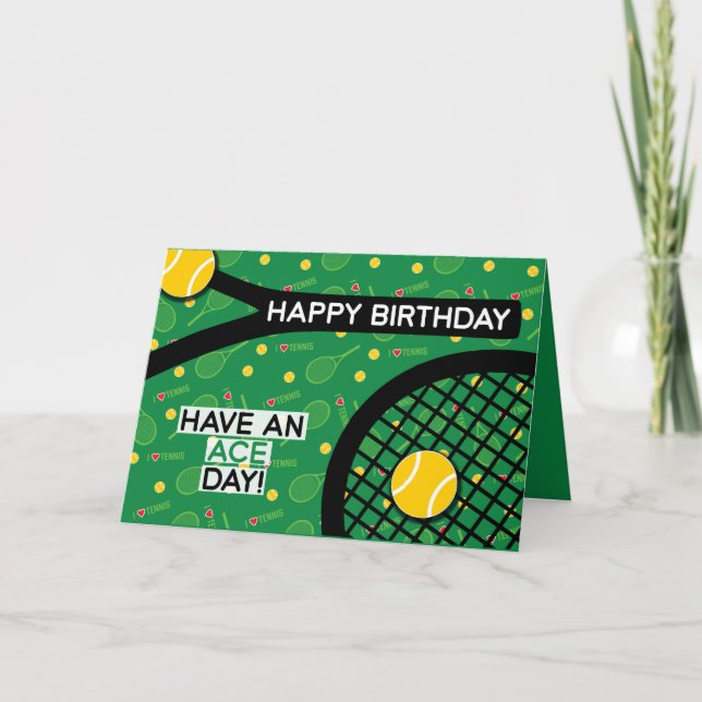 🎾 I love tennis green yellow Tennis Birthday Card (Front)