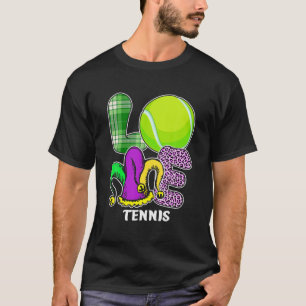 I Love Tennis Mardi Gras Funny Outfit Plaid Leopar T-Shirt