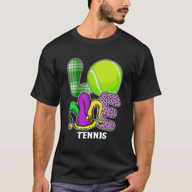 I Love Tennis Mardi Gras Funny Outfit Plaid Leopar T-Shirt (Front)