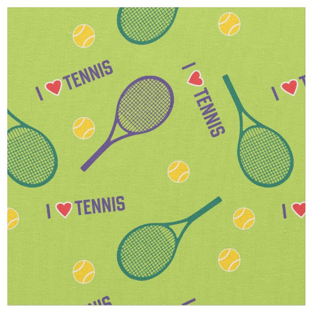 💚🎾 I love tennis on fresh green, custom size Fabric (Close Up)