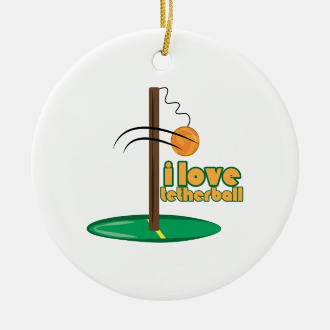 I Love Tetherball Ceramic Tree Decoration (Front)