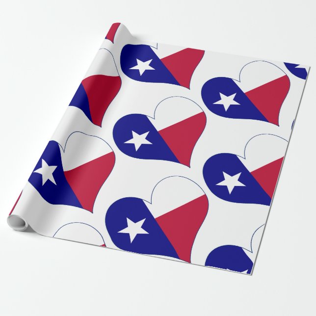 I Love Texas Flag Heart Wrapping Paper (Unrolled)