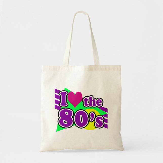 I Love the 80's Geometric Neon Eighties Party Tote Bag (Front)