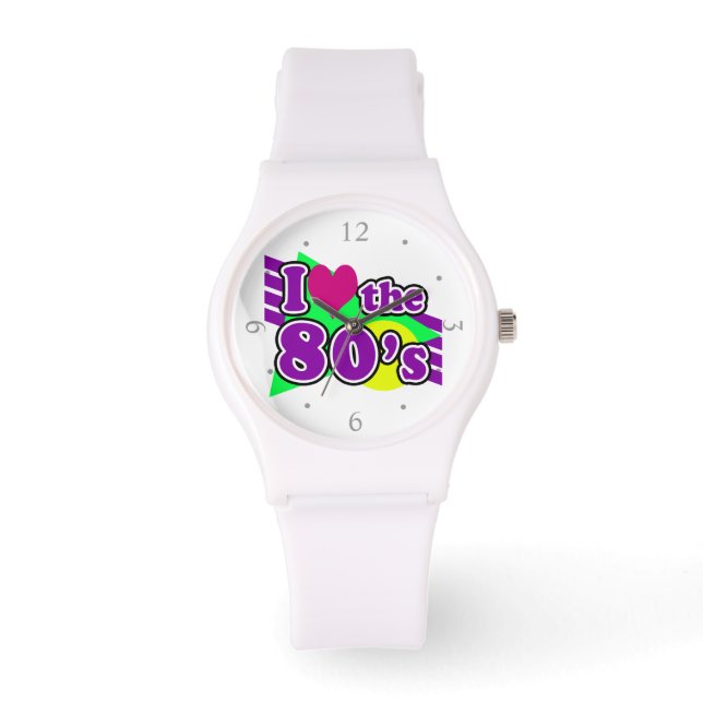 I Love the 80's Geometric Neon Eighties Party Watch (Front)
