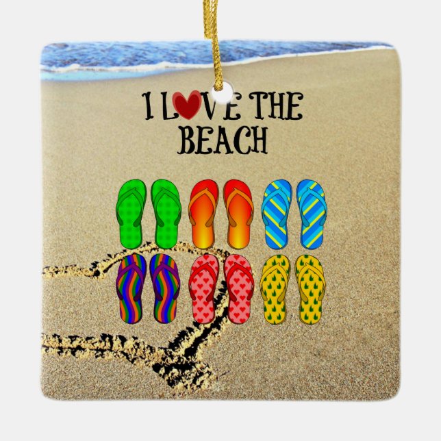 I Love the Beach Ceramic Tree Decoration (Front)