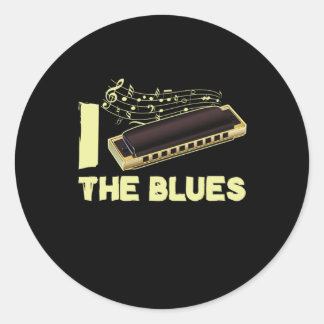 I Love The Blues Harmonica Music Instrument Gift Classic Round Sticker