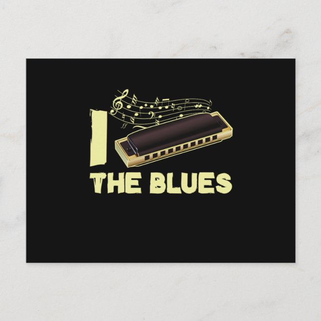 I Love The Blues Harmonica Music Instrument Gift Postcard (Front)