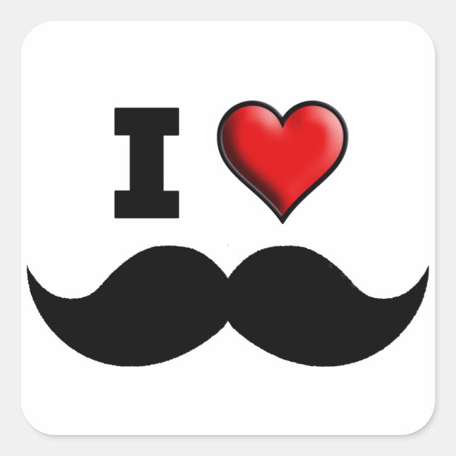 I Love the Moustache Moustache Square Sticker (Front)