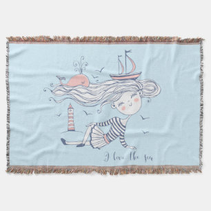 I Love the Sea Whimsical Nautical  Throw Blanket