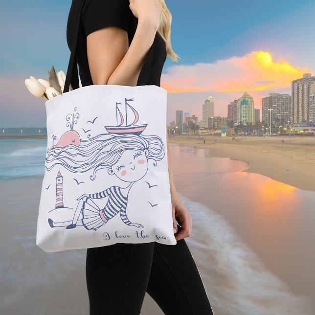 I Love the Sea Whimsical Nautical  Tote Bag (Creator Uploaded)