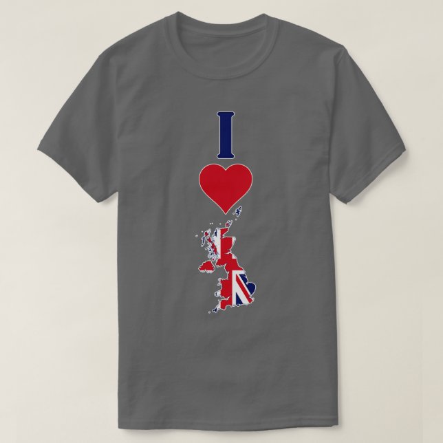 I Love the United Kingdom Vertical I Heart UK Flag T-Shirt (Design Front)