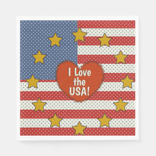 I Love The USA - Red, White, Blue Polka-Dot Flag Napkin