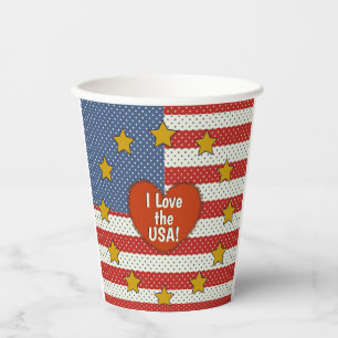 I Love The USA - Red, White, Blue Polka-Dot Flag Paper Cups