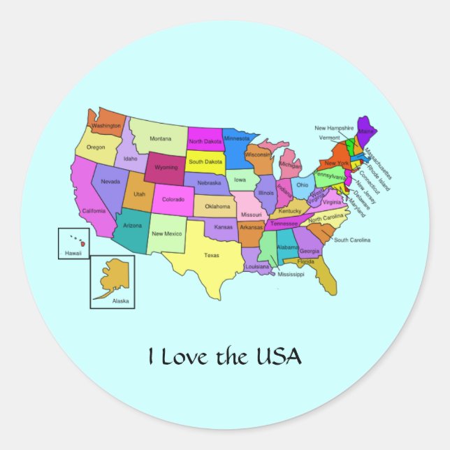 I Love the USA, United States map Classic Round Sticker (Front)