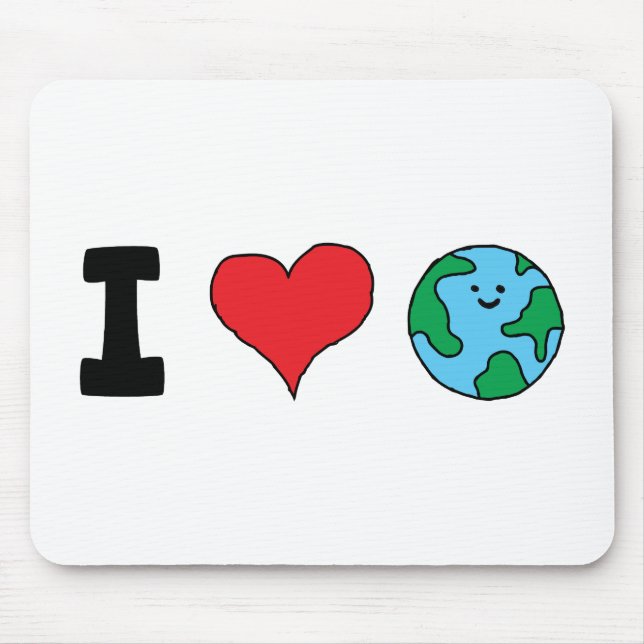 I Love the World Happy Earth Clipart Cute Earth Mouse Pad (Front)
