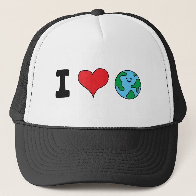 I Love the World Happy Earth Clipart Cute Earth Trucker Hat (Front)