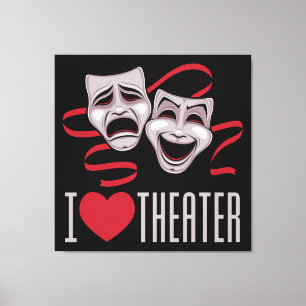 I Love Theatre Comedy And Tragedy Masks Canvas Print
