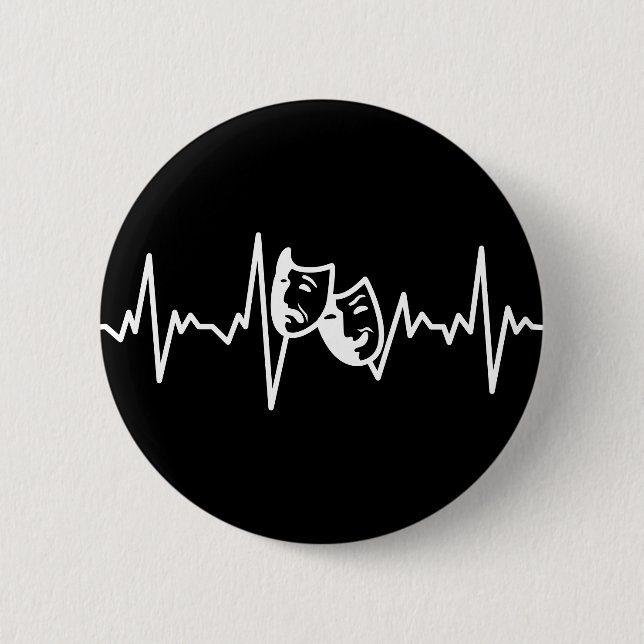 I Love Theatre - Drama Masks Heartbeat Button (Front)