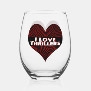 I Love Thrillers Black Stemless Wine Glass