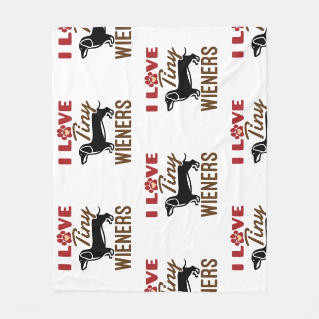 I Love Tiny Wieners Miniature Dachshund Doxie Fleece Blanket (Front)