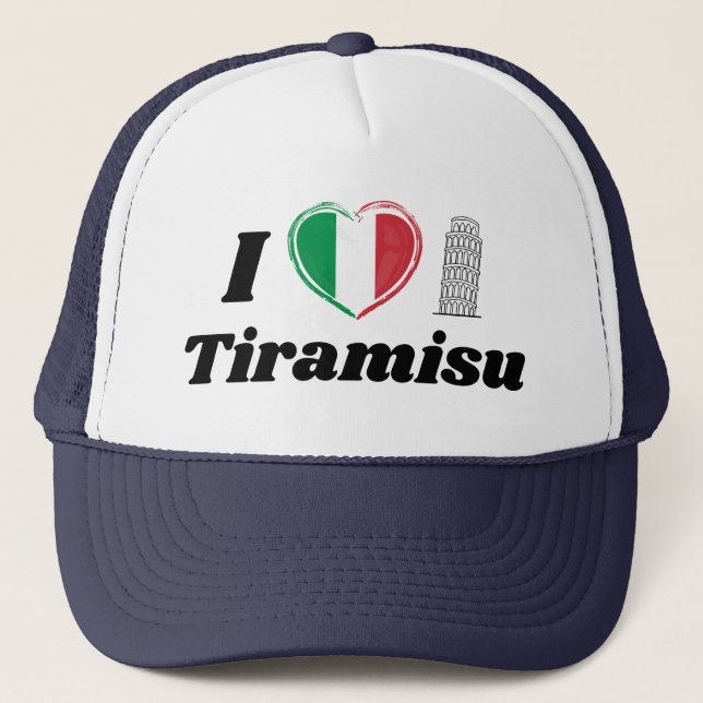 I Love Tiramisu Italian Heart Flag Trucker Hat (Front)