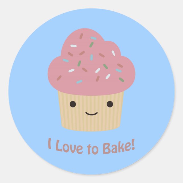 I love to Bake! Cute Cupcake Classic Round Sticker (Front)