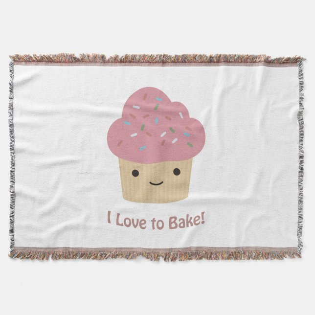 I love to Bake! Cute Cupcake Throw Blanket (Front)