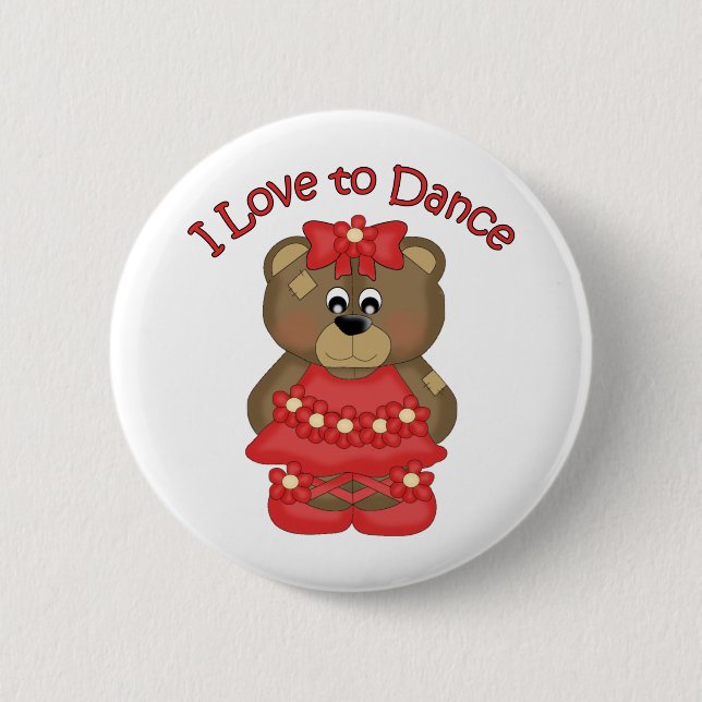 I Love to Dance Ballerina Bear Red 6 Cm Round Badge (Front)