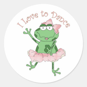 I Love to Dance Ballerina Frog Pink Classic Round Sticker
