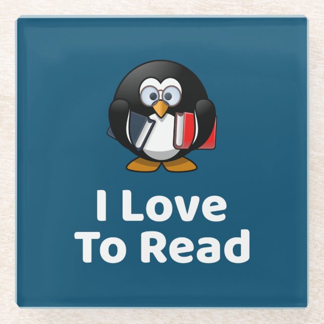 I Love To Read Penguin Funny Reading Glass Coaster (Front)