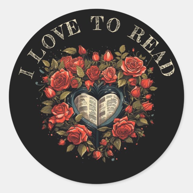 I Love to Read: Roses, Heart & Book  Classic Round Sticker (Front)