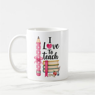 I Love To Teach Colourful Pencil and Books Typogra Coffee Mug