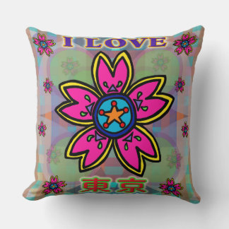 "I LOVE TOKYO" Flowers Kanji Pillow