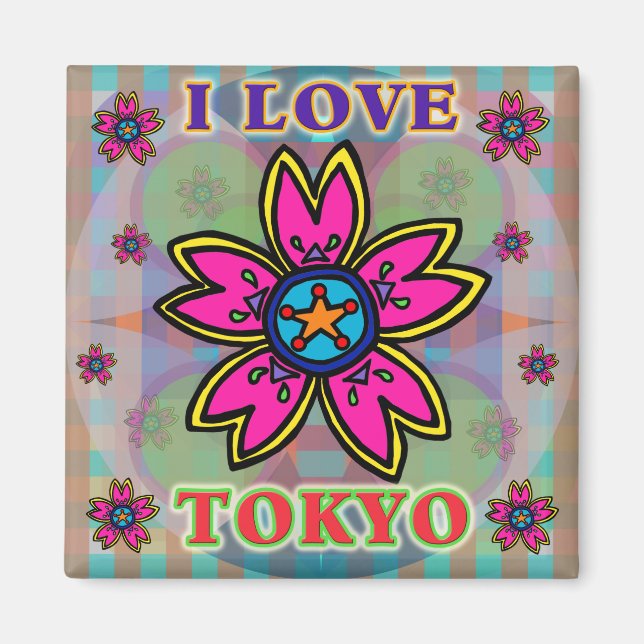 "I LOVE TOKYO" Flowers Magnet (Front)