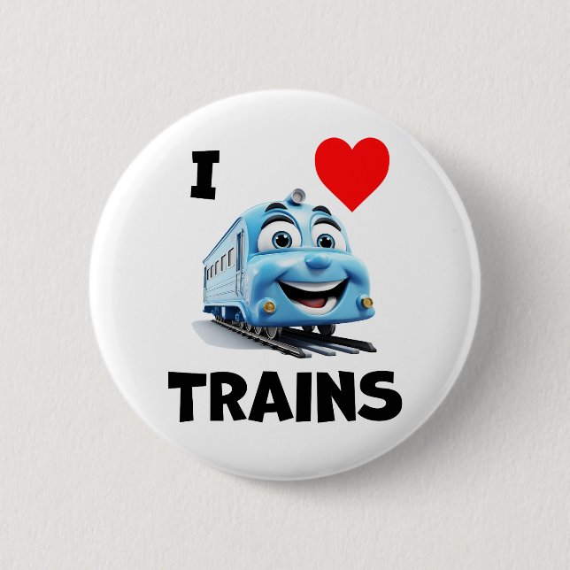 I love trains 6 cm round badge (Front)