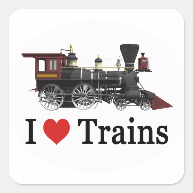 I Love Trains Square Sticker (Front)