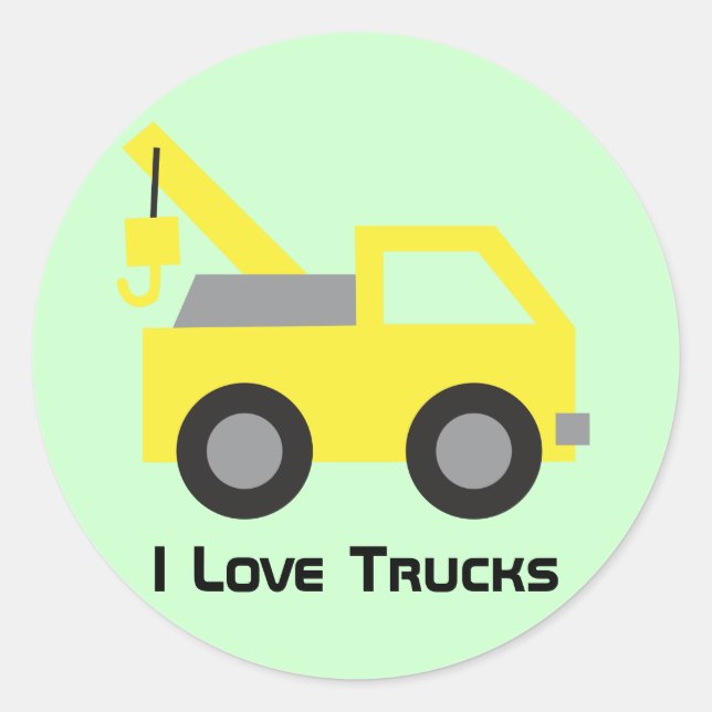 I love Trucks, Cute Yellow Vehicle for kids Classic Round Sticker (Front)