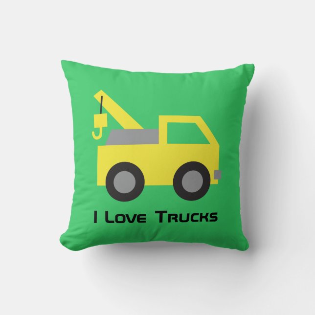 I love Trucks, Cute Yellow Vehicle for kids Cushion (Front)