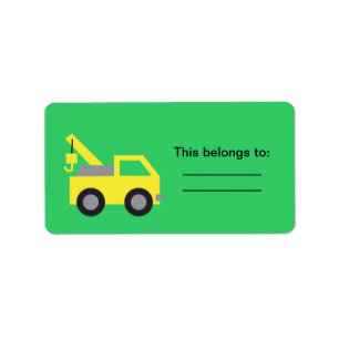 I love Trucks, Cute Yellow Vehicle for kids Label