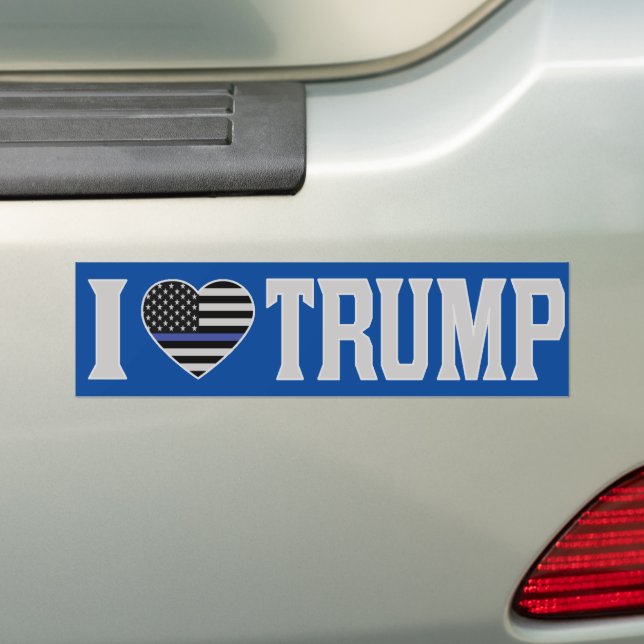 I Love Trump US Flag Thin Blue Line Pro-Trump Bumper Sticker (On Car)