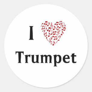 I Love Trumpet Red Heart of Music Notes Classic Round Sticker