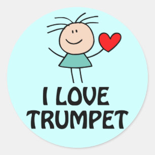 I Love Trumpet Stick Figure Music Gift Classic Round Sticker