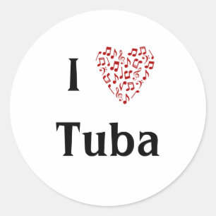 I Love Tuba Red Heart of Music Notes Classic Round Sticker