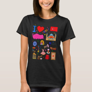 I love Turkey  Hand drawn Turkish Landmarks  flag  T-Shirt