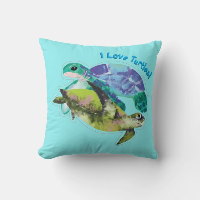 I Love Turtles With Two Turtle Cushion (Front)