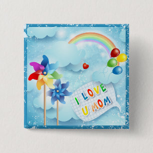 I love U mum 15 Cm Square Badge