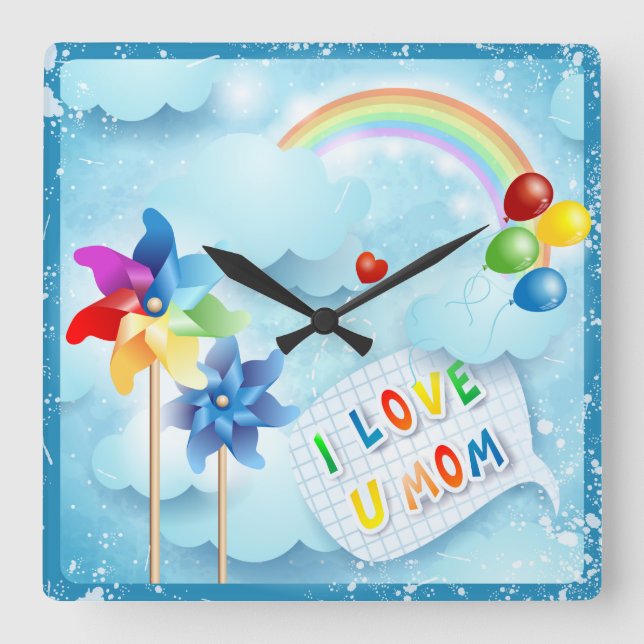 I love U mum Square Wall Clock (Front)