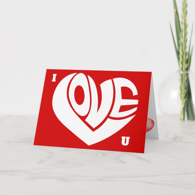 I Love U Retro Love Heart Text Typography Card (Front)